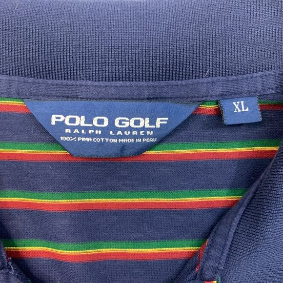 Ralph Lauren Polo Shirt Mens XL Extra Large Navy Golf Striped Pima Cotton Preppy - Picture 4 of 9